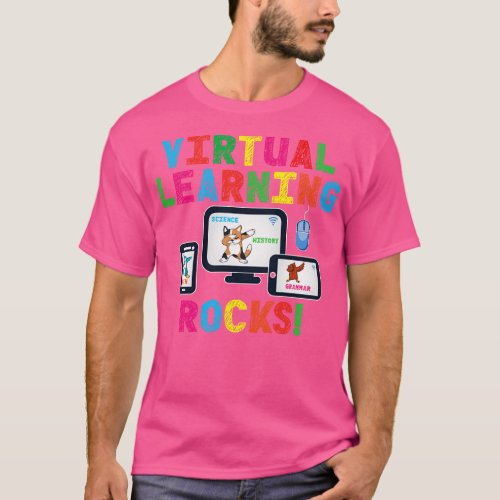 Virtual Learning Rocks Cat Penguin Owl On Devices T_Shirt