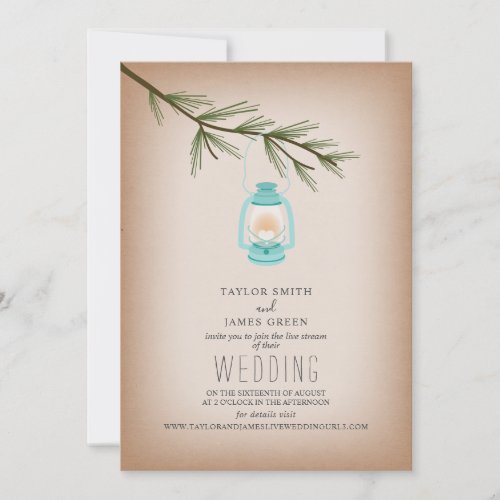 Virtual Live Stream Wedding Blue Lantern Evergreen Invitation