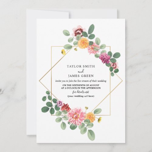 Virtual Live Stream Wedding Geometric Boho Floral Invitation