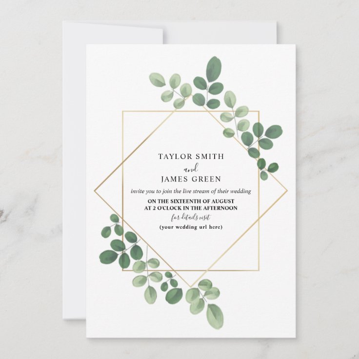 Virtual Live Stream Wedding Geometric Botanical Invitation | Zazzle