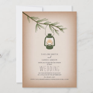 Virtual Live Stream Wedding Lantern Evergreen Invitation
