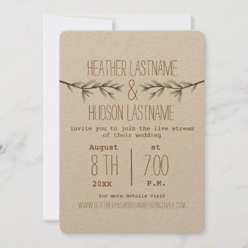 Virtual Live Stream Wedding Rustic Evergreen Trees Invitation