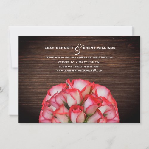 Virtual Live Stream Wedding Rustic Rose Bouquet Invitation