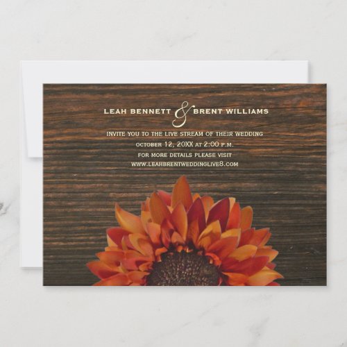 Virtual Live Stream Wedding Rustic Sunflower Invitation