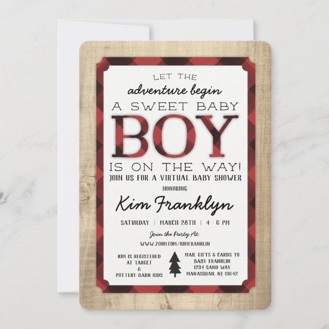 Virtual Lumberjack Flannel Boy Baby Shower Invite (Front)