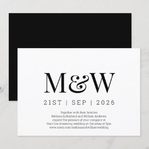 Virtual Modern Black White Monogram Wedding Invitation