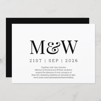 Virtual Modern Black White Monogram Wedding Invitation