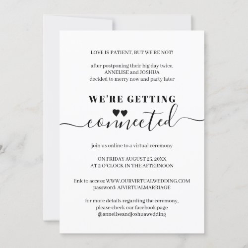 Virtual modern elegant simple typography wedding invitation