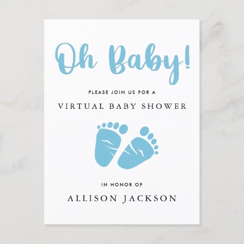 Virtual Oh Baby Blue Baby Feet Baby Boy Shower Invitation Postcard