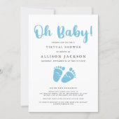 Virtual Oh Baby Boy Shower | Blue Baby Feet Simple Invitation (Front)