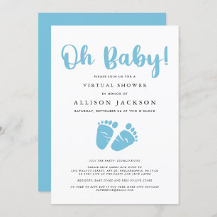 Virtual Oh Baby Boy Shower   Blue Baby Feet Simple Invitation