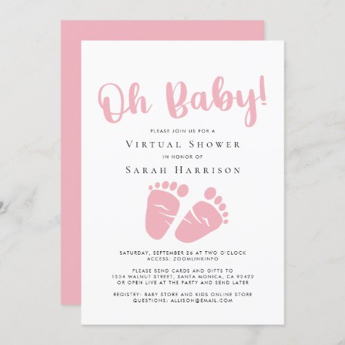 Virtual Oh Baby Girl Shower Pink Feet Invitation