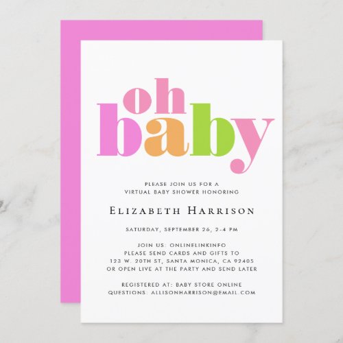 Virtual Oh Baby Girl Shower Pink Invitation