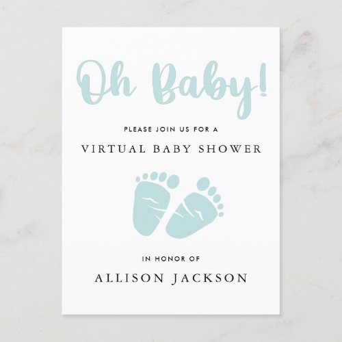 Virtual Oh Baby Mint Green Baby Feet Baby Shower Invitation Postcard