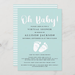 Virtual Oh Baby Shower Baby Feet Light Mint White Invitation