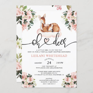Virtual Oh Deer Baby Shower Watercolor Floral Invitation