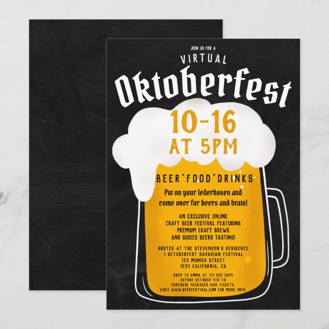 Virtual Oktoberfest beer festival party chalkboard Invitation (Front/Back)