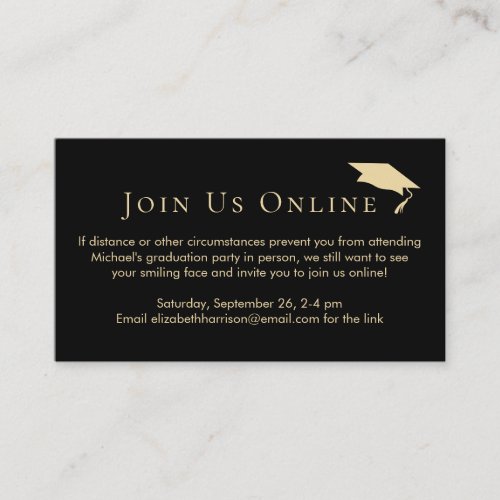 Virtual Online Graduation Party Black Gold Enclosure Card
