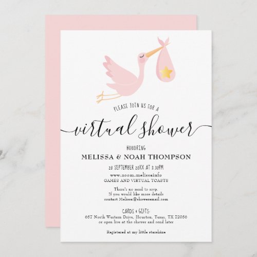 Virtual Online Long Distance Pink Baby Shower Invitation