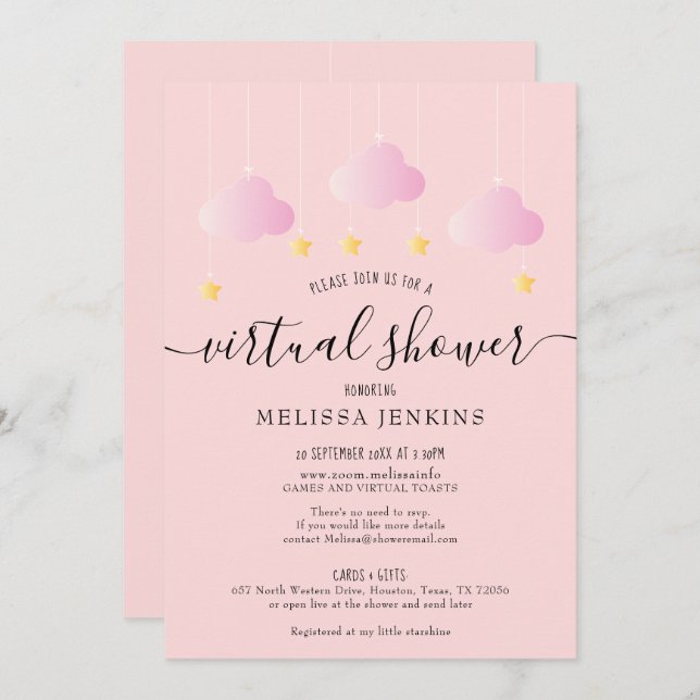 Virtual Online Long Distance Shower By Mail Invitation (Front/Back)