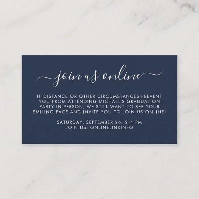 Virtual Online Option Blue Graduation Party Enclosure Card (Front)