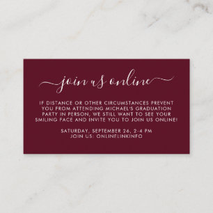 Virtual Online Option Burgundy Graduation Party Enclosure Card