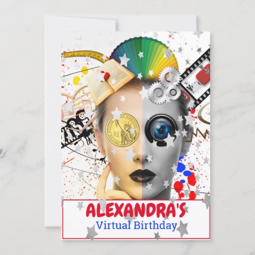 Virtual Online  Party Video Silver Stars Birthday Invitation
