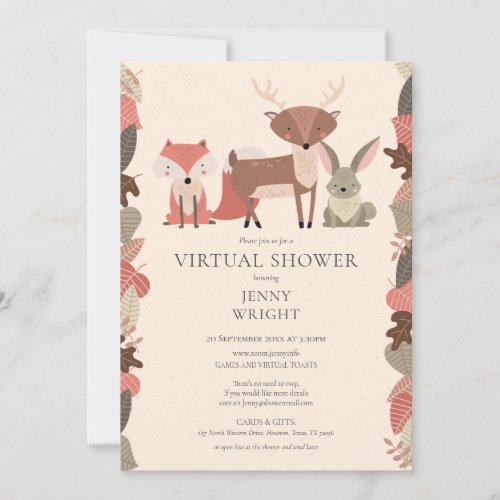 Virtual Online Woodland Animals Baby Shower Invitation