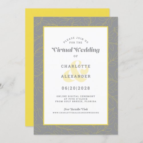 Virtual Online Yellow Gray Modern Leaves Pattern Invitation