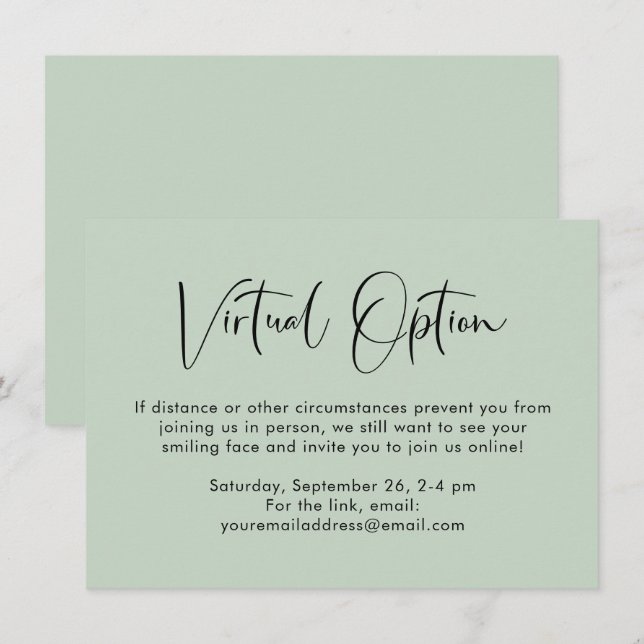 Virtual Option Baby Shower Sage Green Enclosure Card (Front/Back)