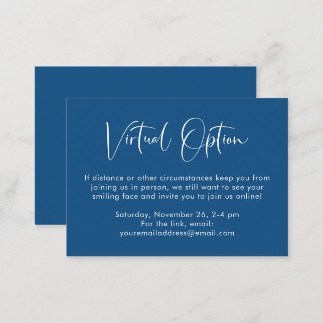Virtual Option Party Shower Wedding Blue Enclosure Card (Front/Back)