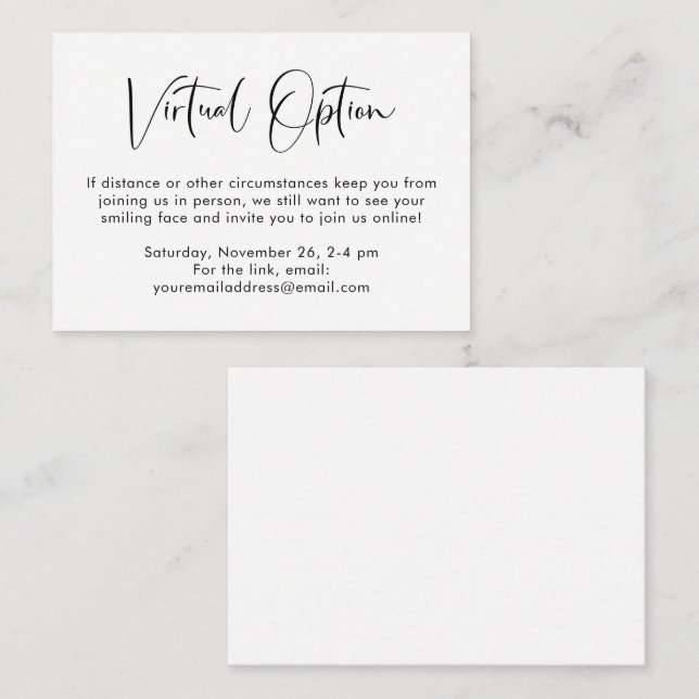 Virtual Option Party Shower Wedding  Enclosure Car Card (Front/Back)