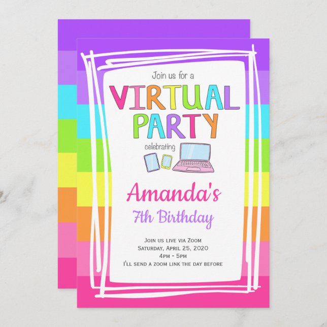 Virtual Party Invitation, Quarantine Birthday Invitation (Front/Back)