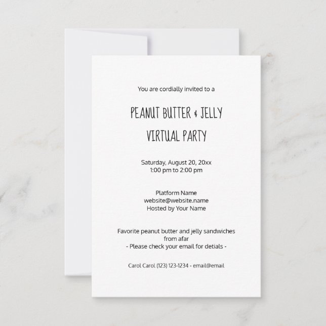 Virtual Peanut Butter and Jelly Party Invitation (Front)