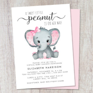 Virtual Pink Elephant Baby Girl Shower Invitation