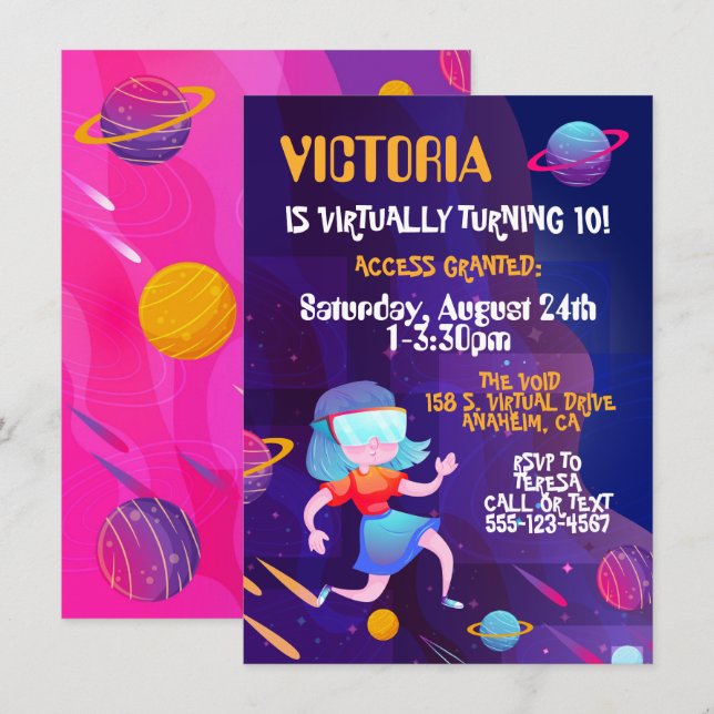 Virtual Reality Birthday Party GIRL Invitation (Front/Back)