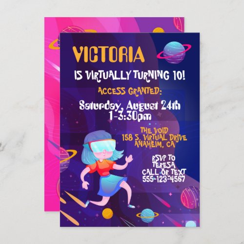 Virtual Reality Birthday Party GIRL Invitation