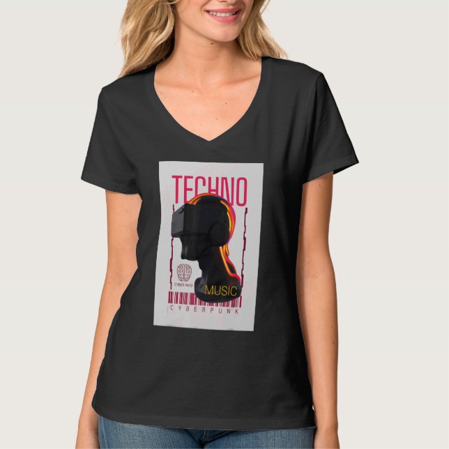 Virtual Reality Gaming Techno Cyberpunk Music T-Shirt (Front)