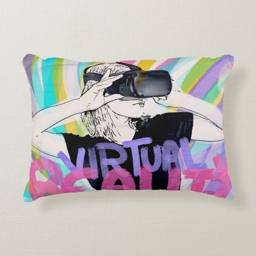 Virtual Reality Oculus Quest Gamer Girl Accent Pillow