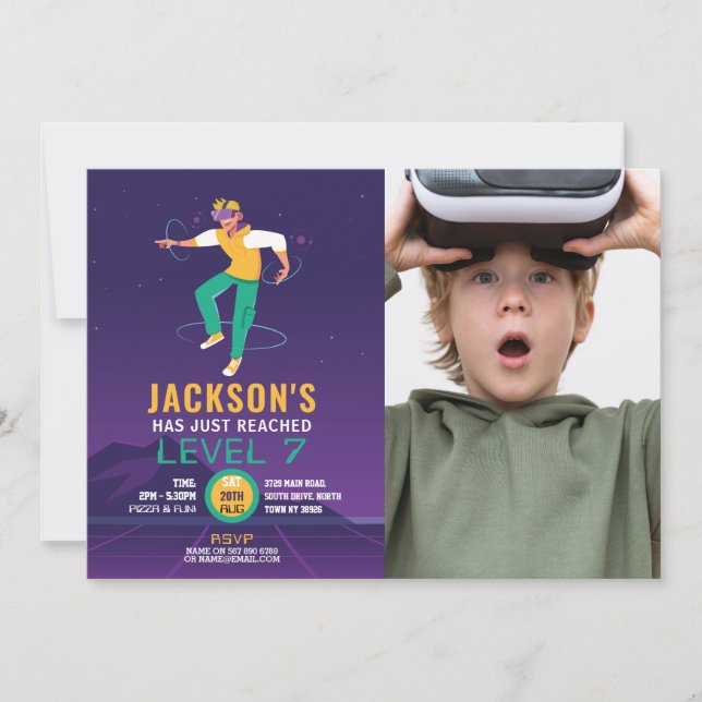 Virtual Reality VR Digital Gaming Gamer Photo Invitation (Front)