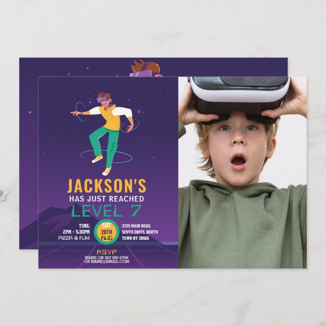 Virtual Reality VR Digital Gaming Gamer Photo Invitation (Front/Back)
