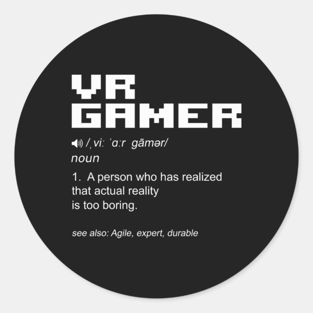 Virtual Reality Vr Gaming Computer Pc Video Gamer Classic Round Sticker (Front)
