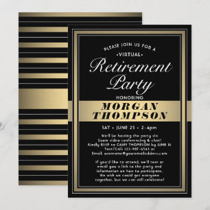 Virtual Retirement Party Black White and Gold Invitation
