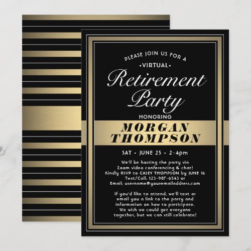 Virtual Retirement Party Black White and Gold