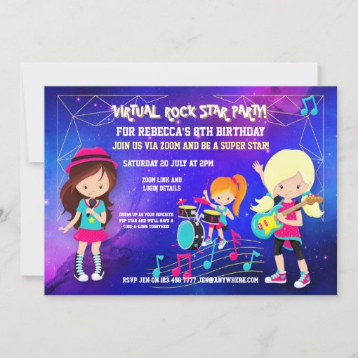 Virtual Rock Pop Star Birthday Party Invitation | Zazzle