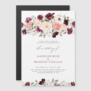 Virtual Rustic Burgundy Blush Floral Wedding Magnetic Invitation