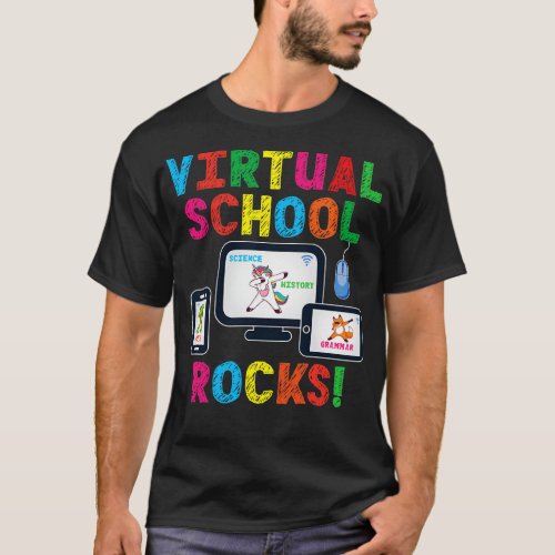 Virtual School Rocks Dabbing Unicorn Turtle Fox On T_Shirt