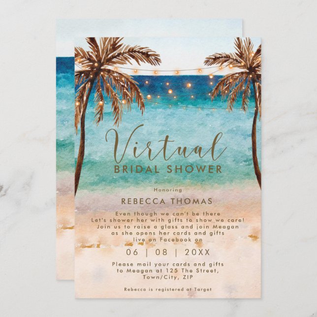 virtual shower by mail beach bridal shower invitation (Front/Back)