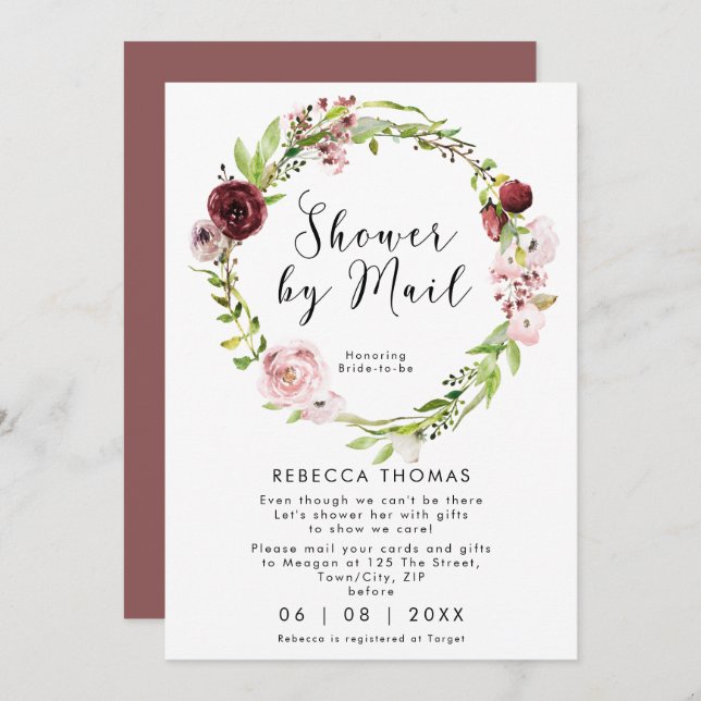 virtual shower by mail floral bridal shower invitation (Front/Back)