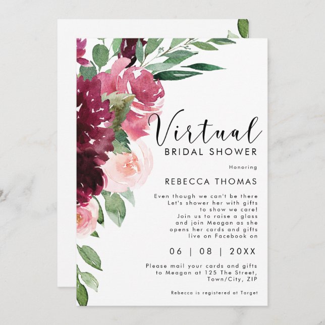 virtual shower by mail florals bridal shower invitation (Front/Back)
